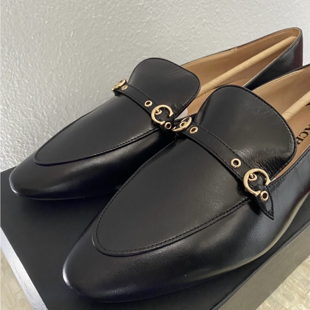 Coach Black Leather Loafers with Gold Horsebit Detail